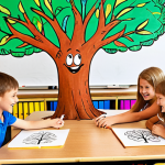 **

A brightly colored classroom scene where children are enthusiastically drawing trees that represent their ideas, with the teacher smiling and encouraging them. The classroom is filled with vibrant artwork and positive energy, symbolizing the growth of ideas.
Keywords: classroom, children, drawing, trees, ideas, metaphor, creativity, positive, learning, education

**